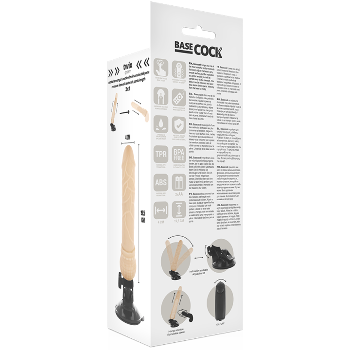 BASECOCK VIBRADOR REALISTICO CONTROL REMOTO NATURAL 195 CM O 4 CM