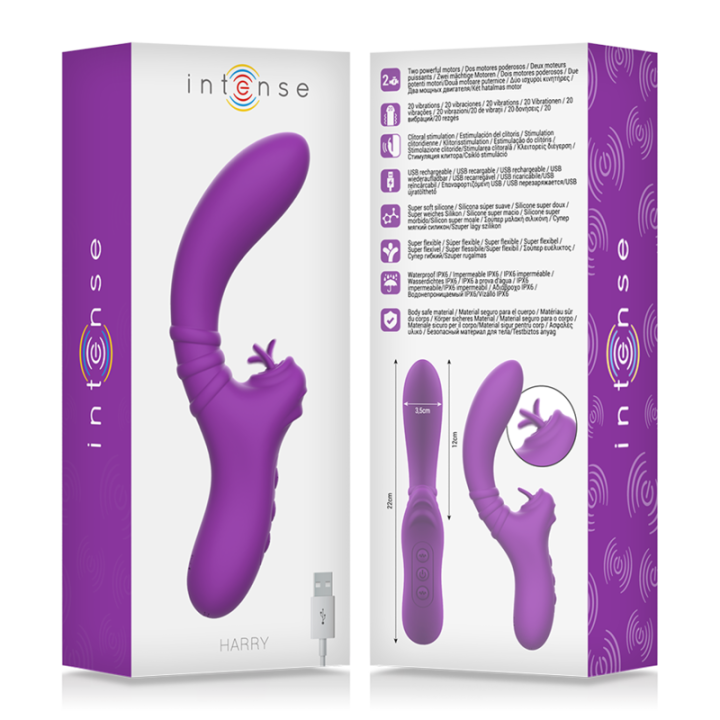 INTENSE HARRY VIBRADOR FLEXIBLE CON LENGUA MORADO