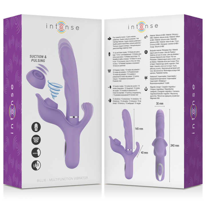 INTENSE BILLIE VIBRADOR MULTIFUNCION RECARGABLE ONDAS ESTIMULADORAS CON PULSADOR MORADO