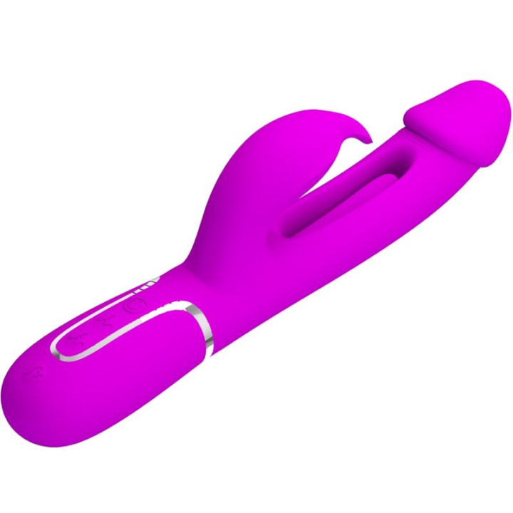 PRETTY LOVE KAMPAS VIBRADOR RABBIT 3 EN 1 MULTIFUNCION CON LENGUA FUCSIA