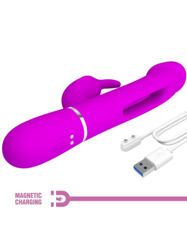 PRETTY LOVE KAMPAS VIBRADOR RABBIT 3 EN 1 MULTIFUNCION CON LENGUA FUCSIA