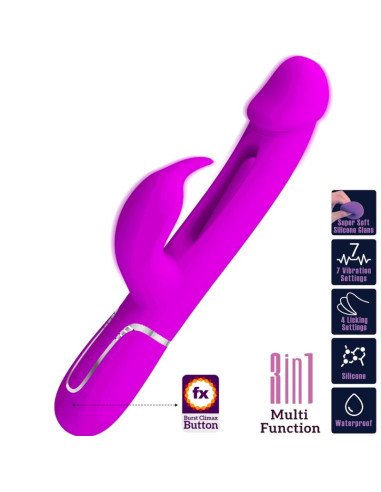 PRETTY LOVE KAMPAS VIBRADOR RABBIT 3 EN 1 MULTIFUNCION CON LENGUA FUCSIA