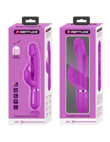 PRETTY LOVE KAMPAS VIBRADOR RABBIT 3 EN 1 MULTIFUNCION CON LENGUA FUCSIA