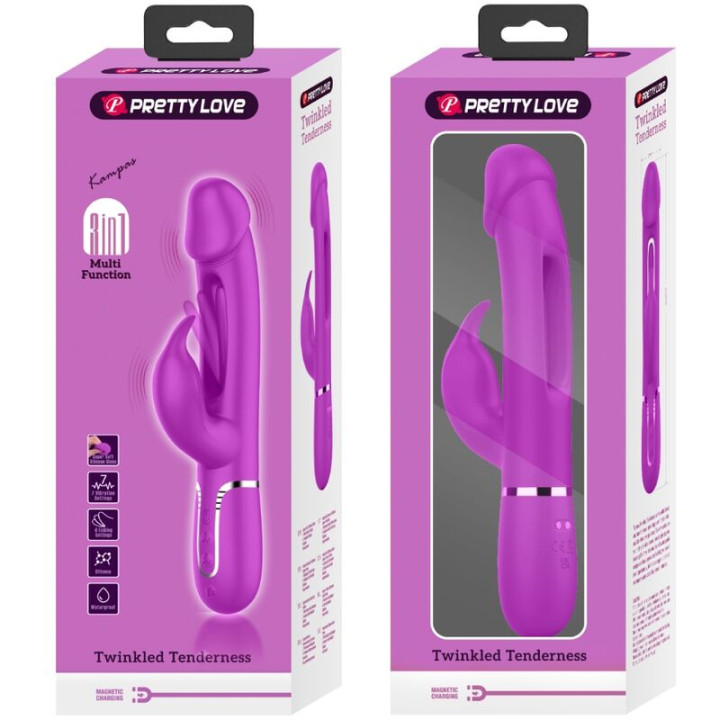 PRETTY LOVE KAMPAS VIBRADOR RABBIT 3 EN 1 MULTIFUNCION CON LENGUA FUCSIA