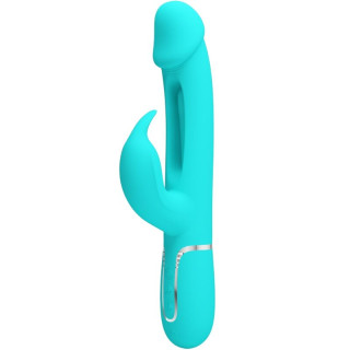 PRETTY LOVE KAMPAS VIBRADOR RABBIT 3 EN 1 MULTIFUNCION CON LENGUA VERDE AGUA