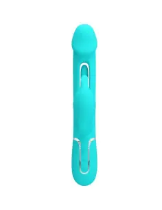 PRETTY LOVE KAMPAS VIBRADOR RABBIT 3 EN 1 MULTIFUNCION CON LENGUA VERDE AGUA 2
