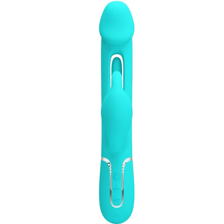 PRETTY LOVE KAMPAS VIBRADOR RABBIT 3 EN 1 MULTIFUNCION CON LENGUA VERDE AGUA