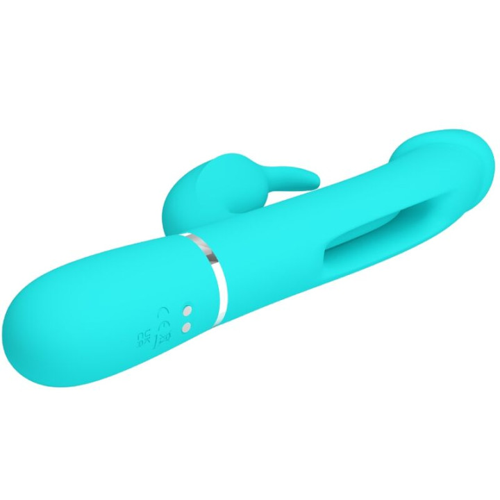 PRETTY LOVE KAMPAS VIBRADOR RABBIT 3 EN 1 MULTIFUNCION CON LENGUA VERDE AGUA