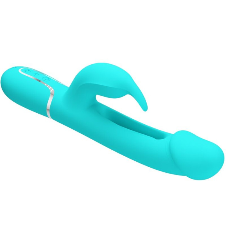 PRETTY LOVE KAMPAS VIBRADOR RABBIT 3 EN 1 MULTIFUNCION CON LENGUA VERDE AGUA
