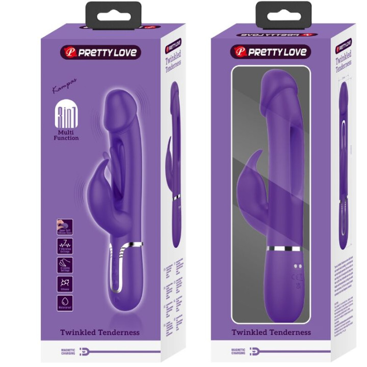 PRETTY LOVE KAMPAS VIBRADOR RABBIT 3 EN 1 MULTIFUNCION CON LENGUA VIOLETA