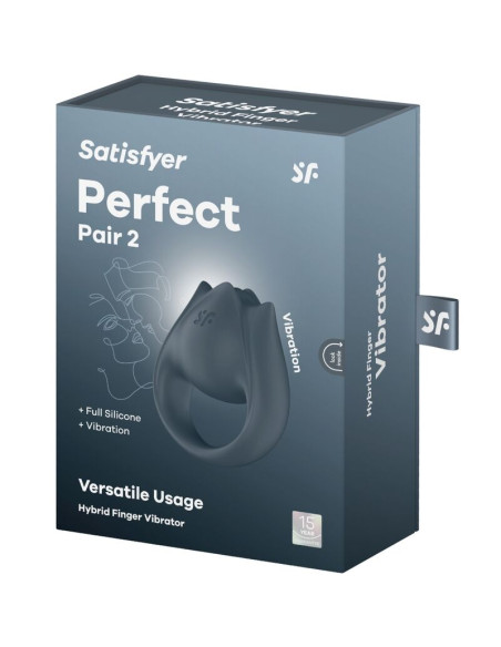 SATISFYER PERFECT PAIR 2 MULTIVIBRADOR 2 EN 1 ANILLO PARA PENE ESTIMULADOR DE DEDO GRIS