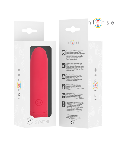 INTENSE SYMONE BALA VIBRADORA RECARGABLE POR USB 8 VIBRACIONES ROJO 10 X 22 CM
