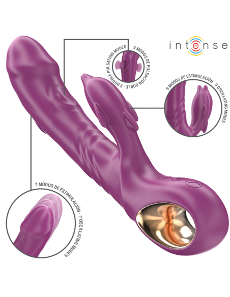 INTENSE HALLE VIBRADOR MULTIFUNCION CON LENGUA ESTIMULADORA EN FORMA DE DELFIN MORADO