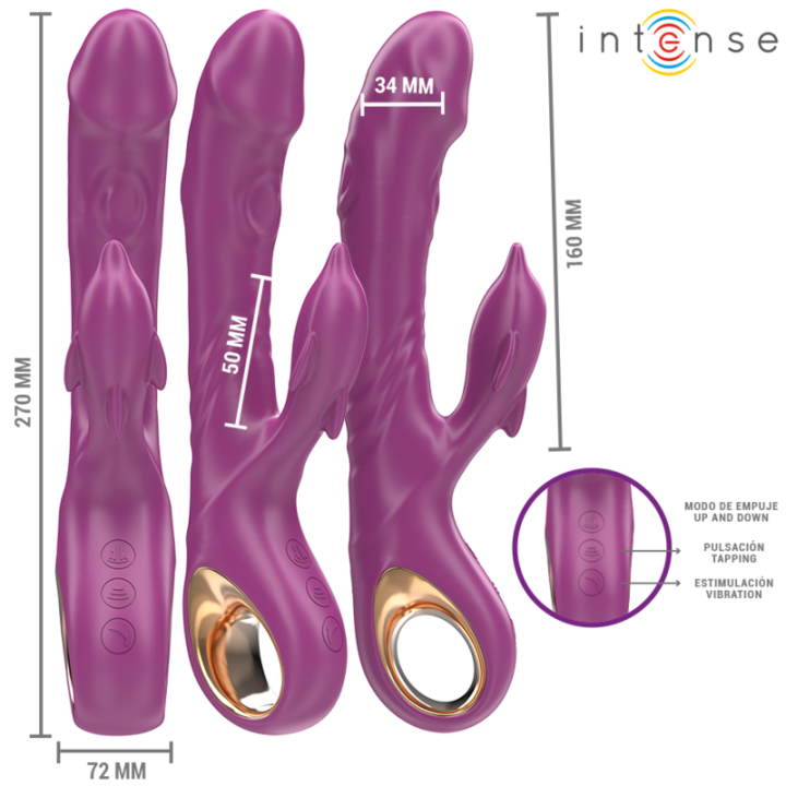 INTENSE HALLE VIBRADOR MULTIFUNCION CON LENGUA ESTIMULADORA EN FORMA DE DELFIN MORADO