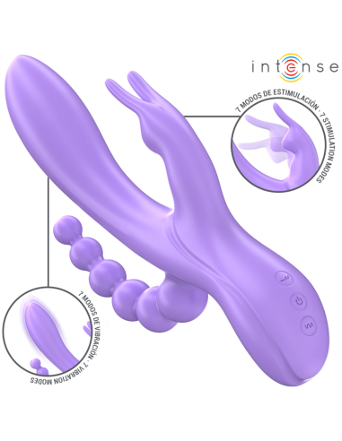INTENSE MIKO TRIPLE VIBRADOR RABBIT ESTIMULADOR ANAL 7 VIBRACIONES MORADO