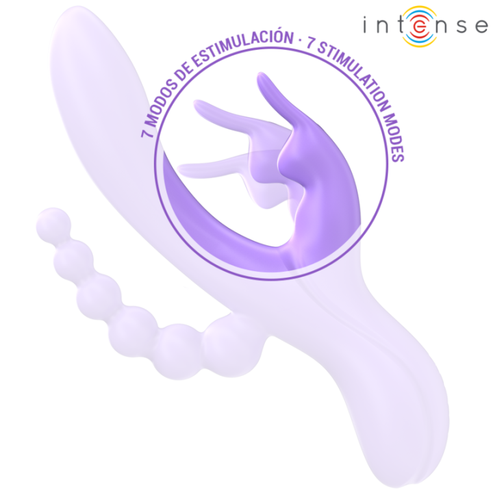 INTENSE MIKO TRIPLE VIBRADOR RABBIT ESTIMULADOR ANAL 7 VIBRACIONES MORADO