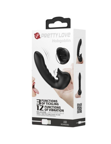 PRETTY LOVE HOBGOBLIN FUNDA VIBRADORA PARA DEDO 12 VIBRACIONES ESTIMULADOR CLITORIS NEGRO