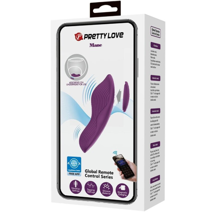 PRETTY LOVE MANE MASAJEADOR LAY ON CLITORIS 10 VIBRACIONES CONTROL REMOTO MORADO