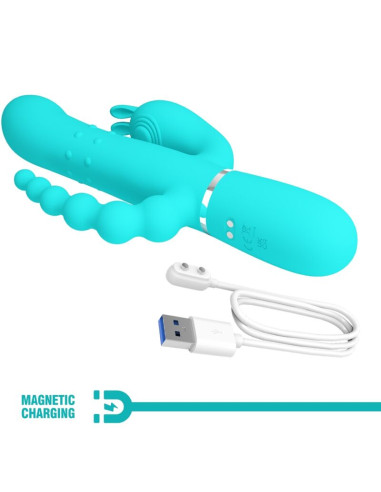 PRETTY LOVE CAMMY TRIPLE VIBRADOR RABBIT MULTIFUNCION 4 EN 1 AZUL
