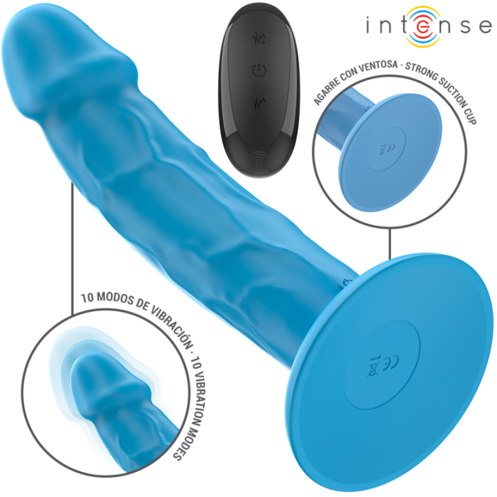 INTENSE PHOEBE VIBRADOR REALISTICO 10 VIBRACIONES AZUL CONTROL REMOTO
