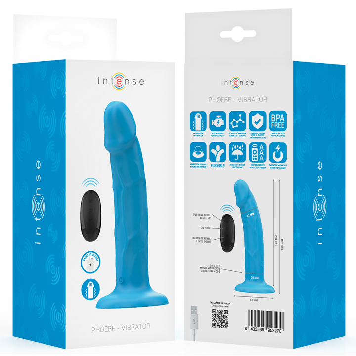 INTENSE PHOEBE VIBRADOR REALISTICO 10 VIBRACIONES AZUL CONTROL REMOTO