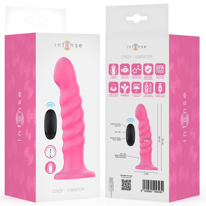 INTENSE CINDY VIBRADOR TALLA L DISENO EN ESPIRAL 10 VIBRACIONES ROSA CONTROL REMOTO