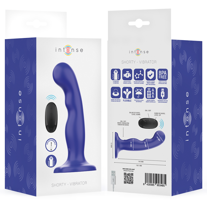 INTENSE SHORTY VIBRADOR CON VENTOSA AZUL CONTROL REMOTO