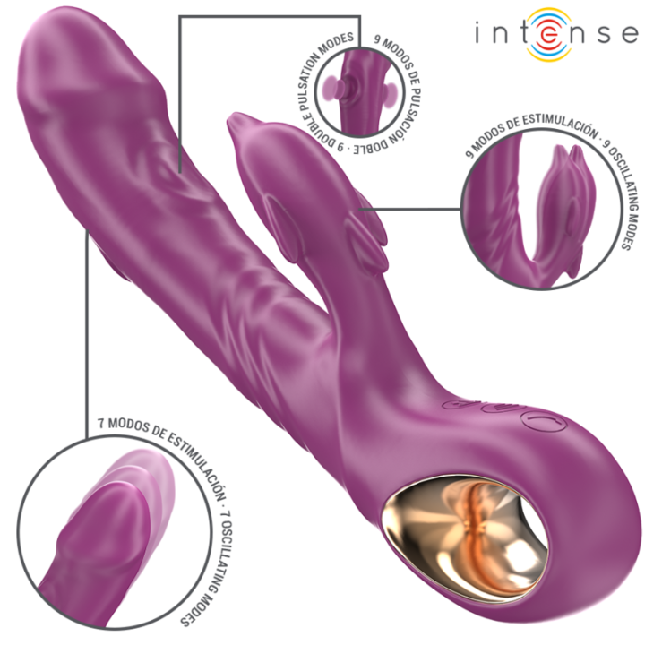 INTENSE HALLE VIBRADOR MULTIFUNCION CON LENGUA ESTIMULADORA EN FORMA DE DELFIN MORADO