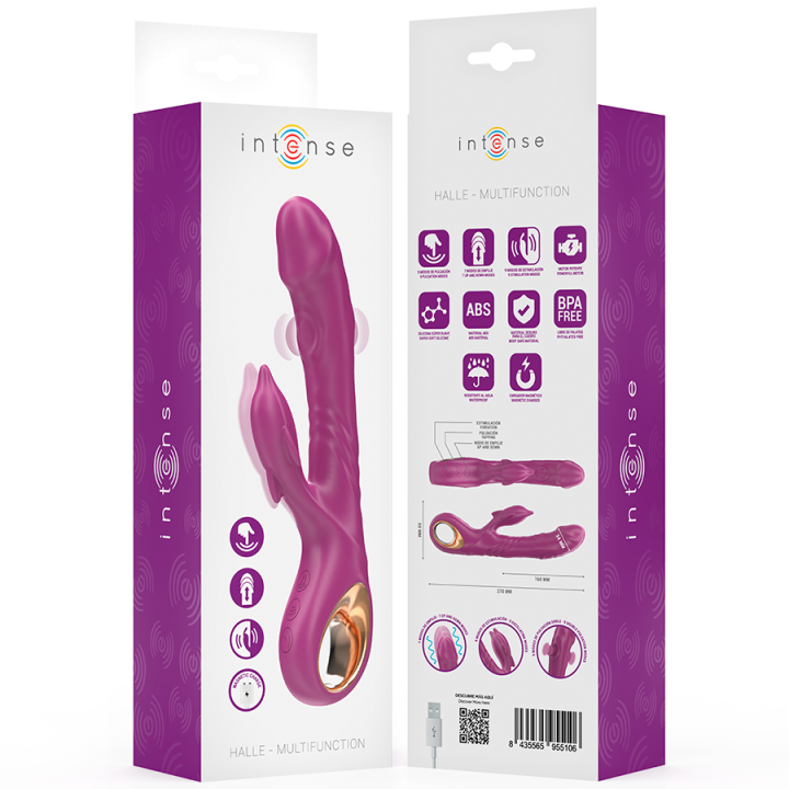 INTENSE HALLE VIBRADOR MULTIFUNCION CON LENGUA ESTIMULADORA EN FORMA DE DELFIN MORADO