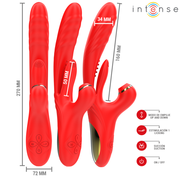 INTENSE KAROL VIBRADOR MULTIFUNCION EMPUJE ESTIMULACION ONDAS ESTIMULADORAS ROJO
