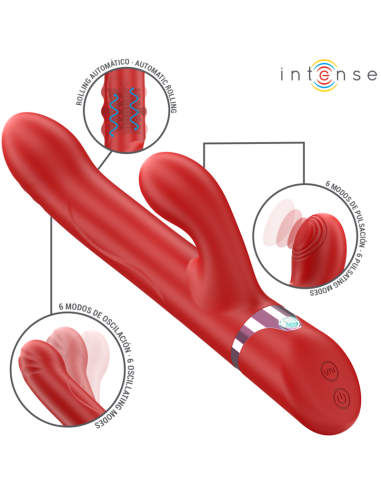 INTENSE LELE VIBRADOR MULTIFUNCION ROTATORIO OSCILACION ESTIMULACION ROJO