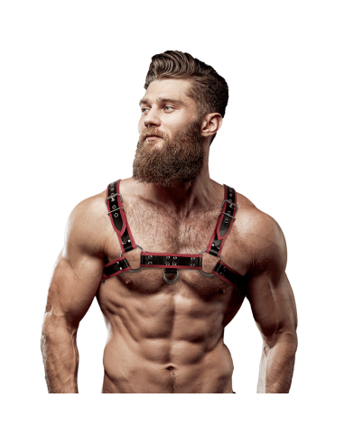 FETISH SUBMISSIVE ATTITUDE ARNES ECOPIEL PECHO HOMBRE NEGRO ROJO