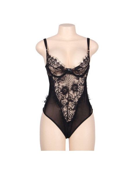 SUBBLIME TEDDY ENCAJE FLORAL Y CON FLECOS NEGRO TALLA GRANDE