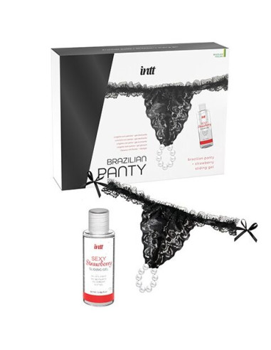 INTT RELEASES PANTY BRASILENA NEGRA CON PERLAS Y GEL LUBRICANTE 50 ML