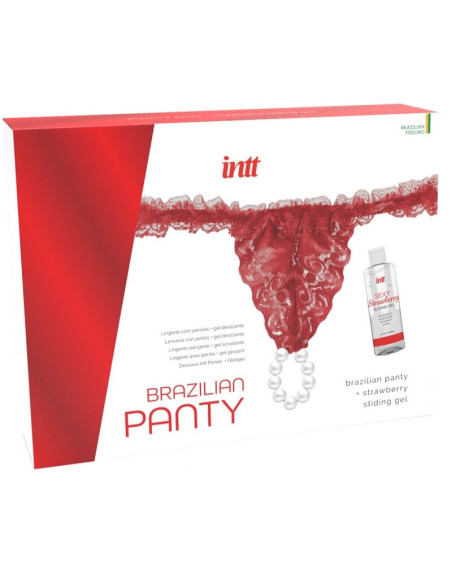 INTT RELEASES PANTY BRASILENO ROJA CON PERLAS Y GEL LUBRICANTE 50 ML