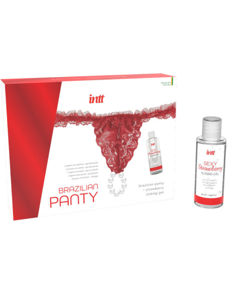 INTT RELEASES PANTY BRASILENO ROJA CON PERLAS Y GEL LUBRICANTE 50 ML