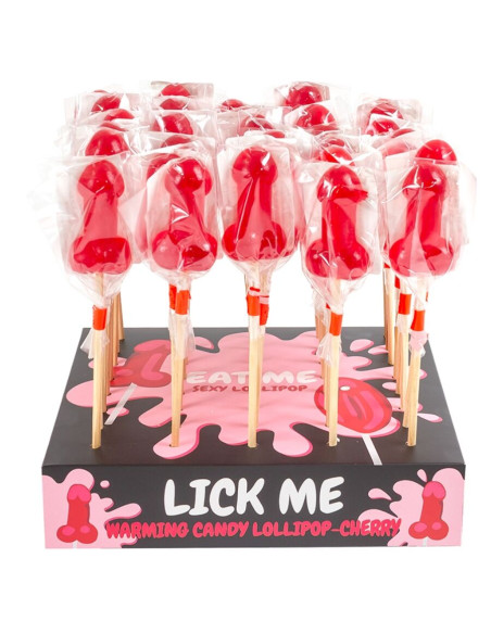 SECRETPLAY EXPOSITOR PIRULETA PENE CARAMELO CEREZA CON EFECTO CALOR PICANTE 40 UNIDADES