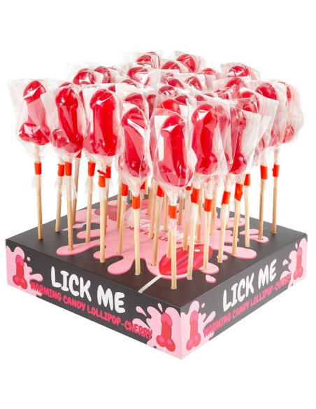 SECRETPLAY EXPOSITOR PIRULETA PENE CARAMELO CEREZA CON EFECTO CALOR PICANTE 40 UNIDADES