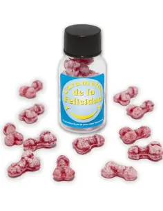 DIABLO PICANTE BOTE 12 CARAMELOS DE LA FELICIDAD FORMA PENE FRESA CEREZA