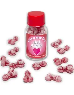 DIABLO PICANTE 12 CARAMELOS DEL AMOR FORMA PENE FRESA CEREZA
