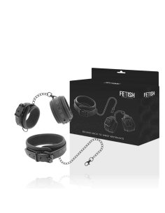 FETISH SUBMISSIVE COLLAR Y ESPOSAS CUERO VEGANO CON FORRO DE NEOPRENO