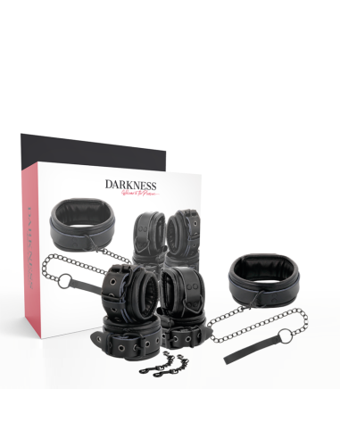 DARKNESS ESPOSAS Y COLLAR DE CUERO NEGRO