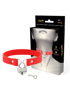 COQUETTE CHIC DESIRE COLLAR CUERO VEGANO ROJO ACCESORIO CORAZON CON LLAVE