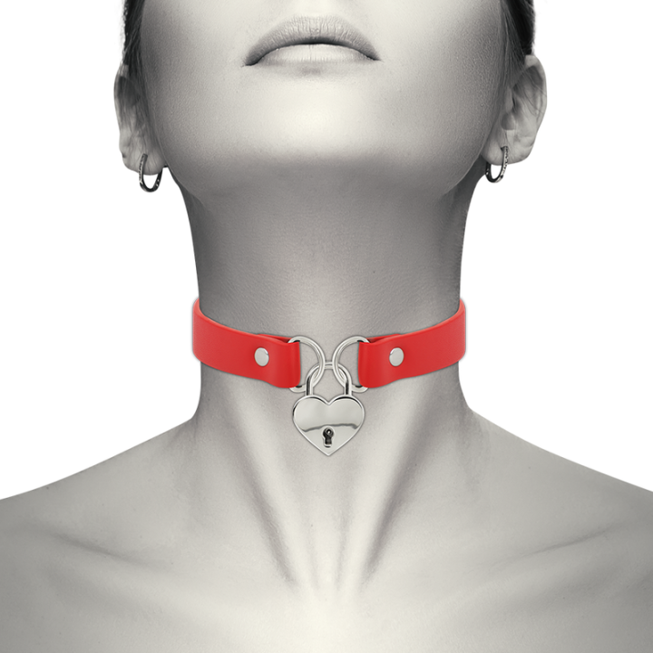 COQUETTE CHIC DESIRE COLLAR CUERO VEGANO ROJO ACCESORIO CORAZON CON LLAVE