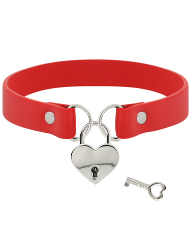 COQUETTE CHIC DESIRE COLLAR CUERO VEGANO ROJO ACCESORIO CORAZON CON LLAVE