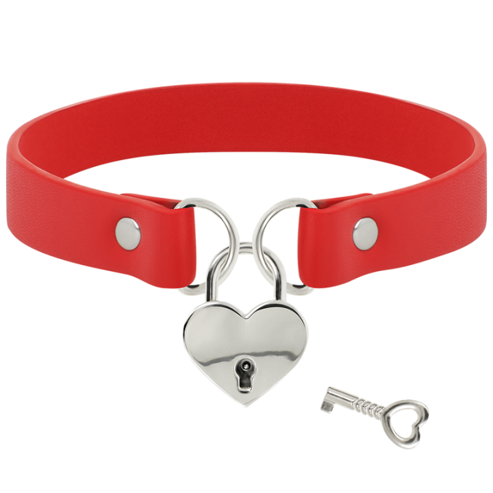 COQUETTE CHIC DESIRE COLLAR CUERO VEGANO ROJO ACCESORIO CORAZON CON LLAVE
