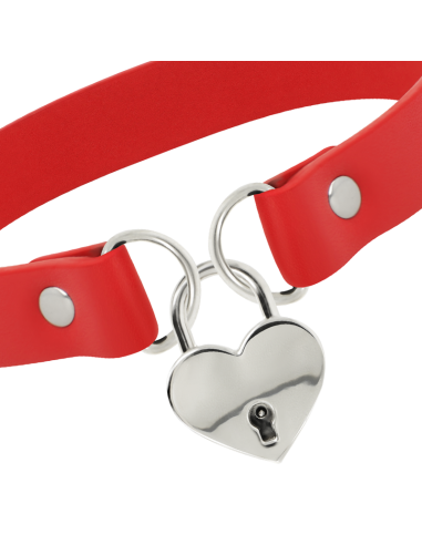 COQUETTE CHIC DESIRE COLLAR CUERO VEGANO ROJO ACCESORIO CORAZON CON LLAVE