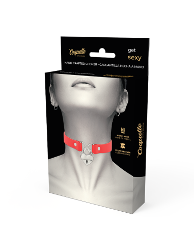 COQUETTE CHIC DESIRE COLLAR CUERO VEGANO ROJO ACCESORIO CORAZON CON LLAVE