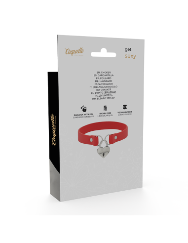 COQUETTE CHIC DESIRE COLLAR CUERO VEGANO ROJO ACCESORIO CORAZON CON LLAVE