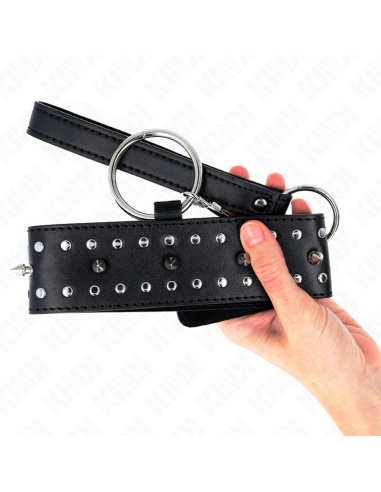 KINK COLLAR CON CORREA 65 CM CON TACHUELAS PLATEADAS MODELO 1 AJUSTABLE 36 43 CM X 5 CM